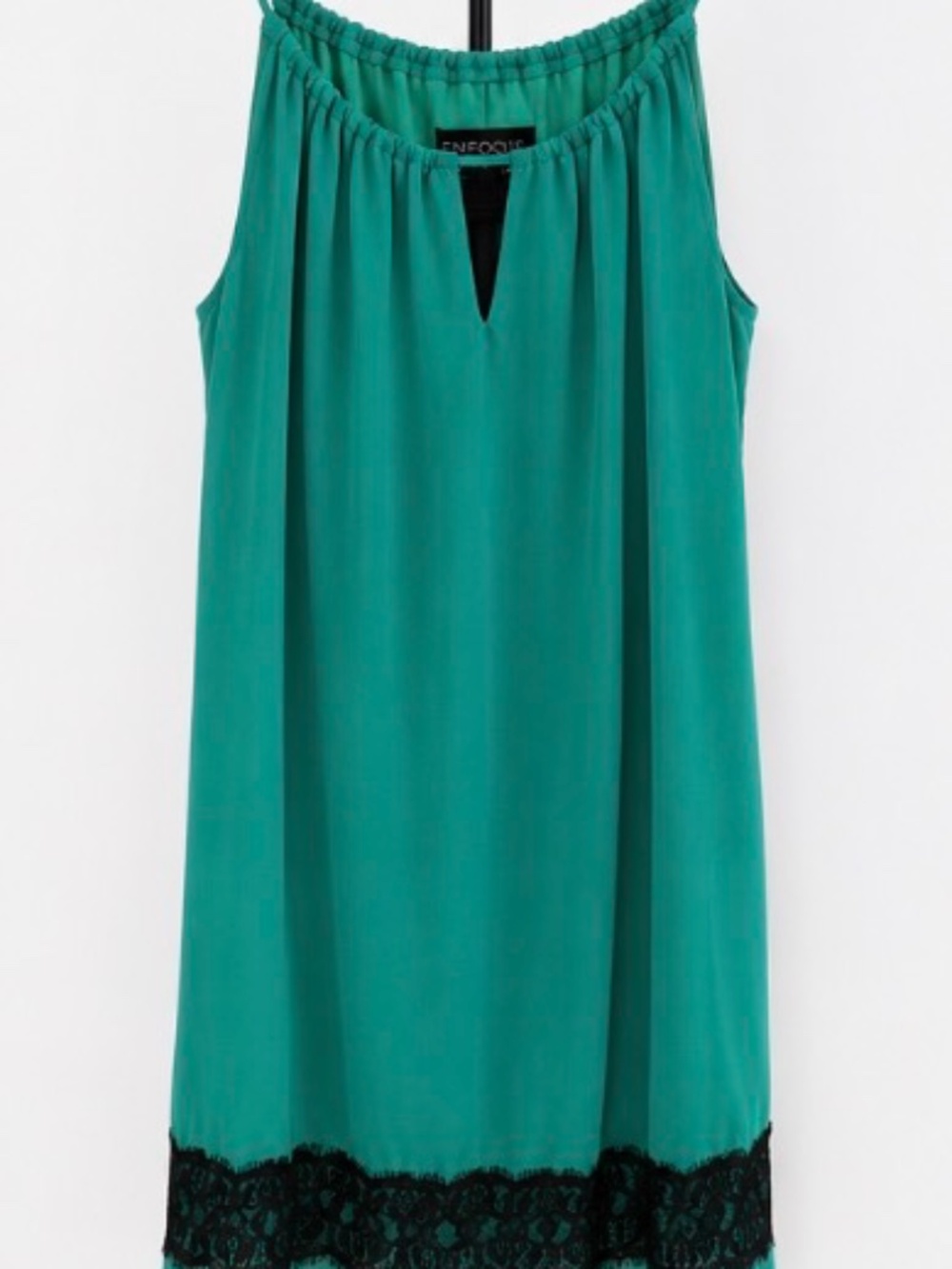 Enfocus Studio Mint Green Chiffon Shift Dress with Black Lace Hem – Size 8